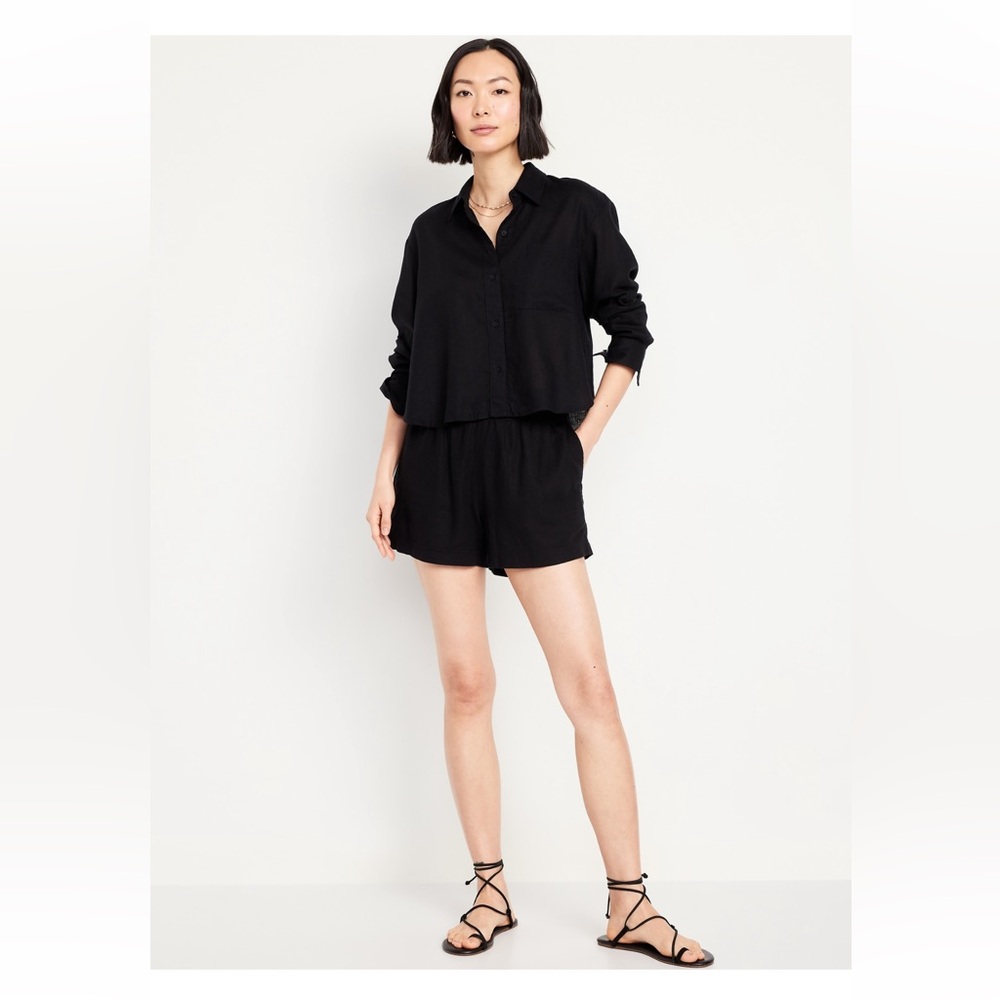 OLD NAVY High Linen Blend Elastic Shorts